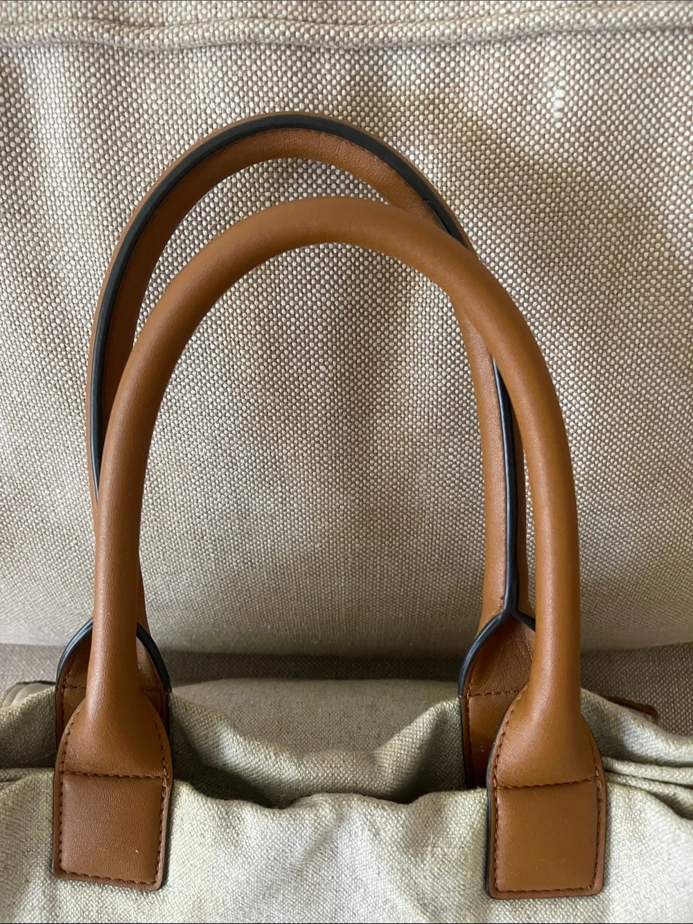 Tory Burch Canvas Tote with Multicolor Embroidered Medallion & Tan Trim